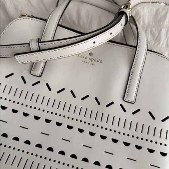 kate spade White Perforated Dome Satchel with Black Trim - Picture 2 of 8